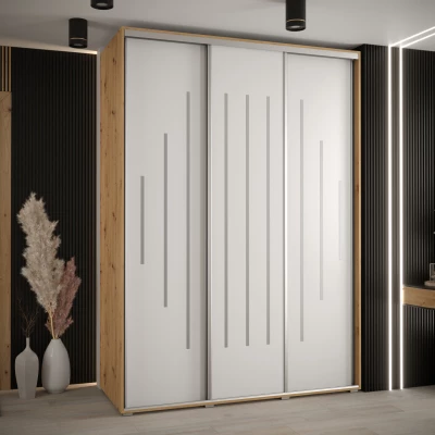 Šatní skříň YVONA 12 - 180/60 cm, dub artisan / bílá / stříbrná