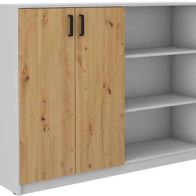 Vysoká skříňka s regálem MABAKA - šedá / dub artisan