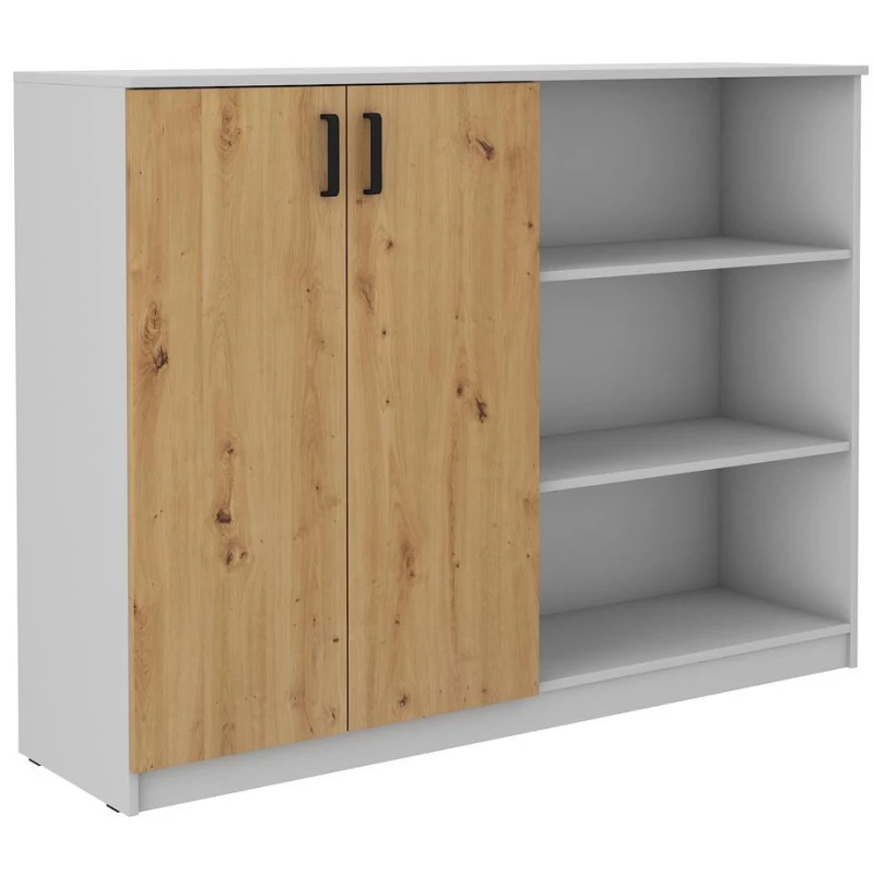 Vysoká skříňka s regálem MABAKA - šedá / dub artisan