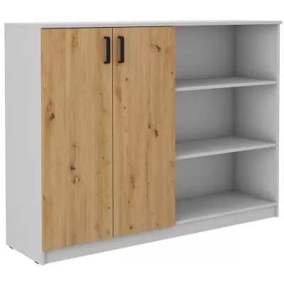 Vysoká skříňka s regálem MABAKA - šedá / dub artisan