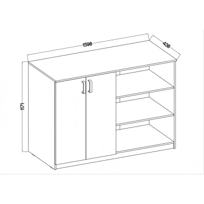 Vysoká skříňka s regálem MABAKA - šedá / dub artisan