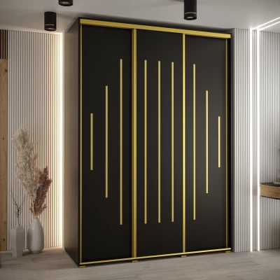 Šatní skříň YVONA 12 - 180/60 cm, černá / zlatá