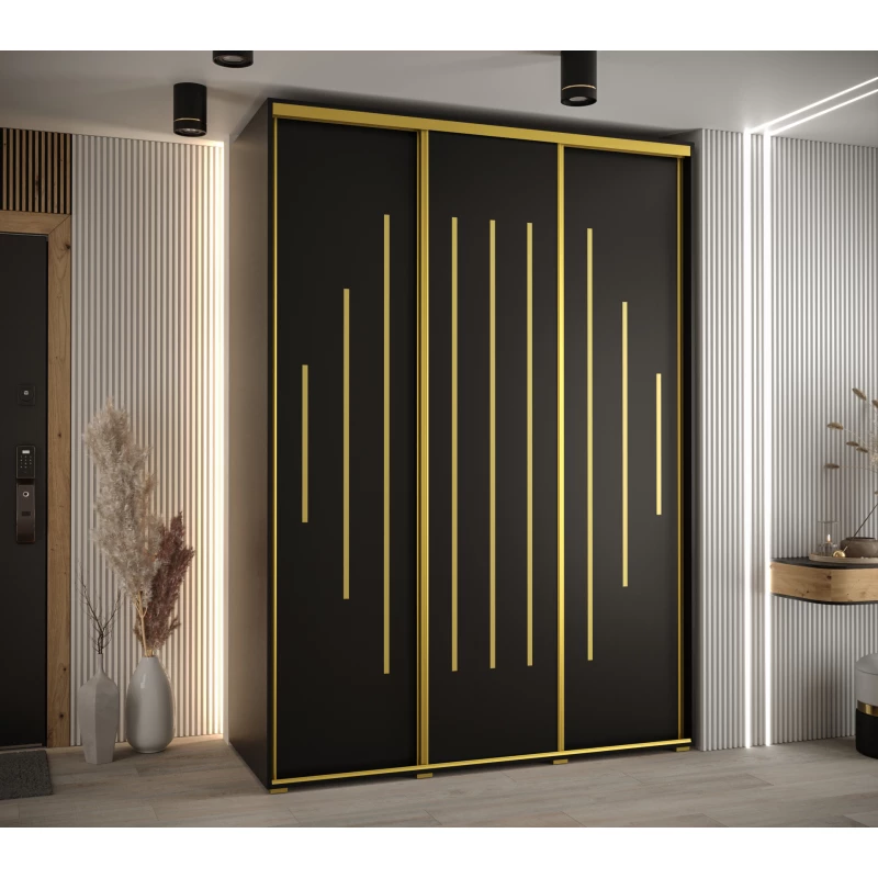 Šatní skříň YVONA 12 - 180/60 cm, černá / zlatá