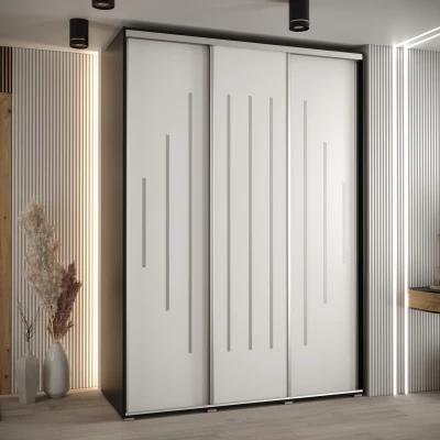 Šatní skříň YVONA 12 - 180/60 cm, černá / bílá / stříbrná