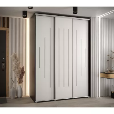 Šatní skříň YVONA 12 - 180/60 cm, černá / bílá / stříbrná