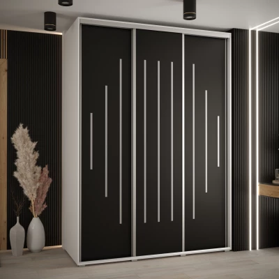 Šatní skříň YVONA 12 - 180/60 cm, bílá / černá / stříbrná