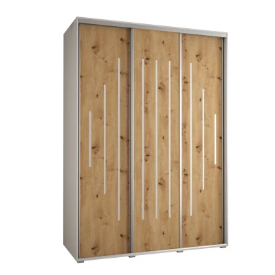 Šatní skříň YVONA 12 - 180/60 cm, bílá / dub artisan / stříbrná