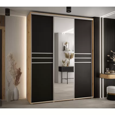 Šatní skříň YVONA 11 - 190/60 cm, dub artisan / černá / stříbrná