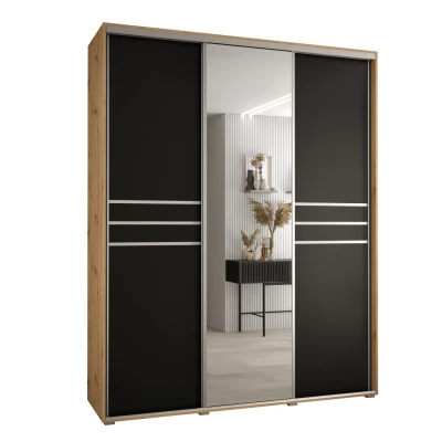Šatní skříň YVONA 11 - 190/60 cm, dub artisan / černá / stříbrná