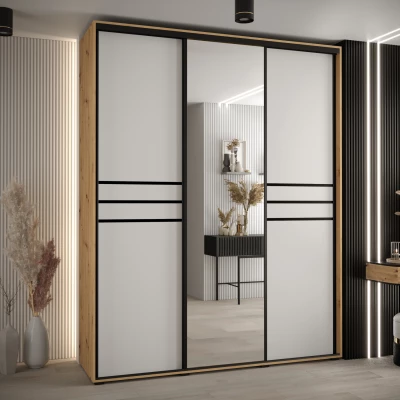 Šatní skříň YVONA 11 - 190/60 cm, dub artisan / bílá / černá