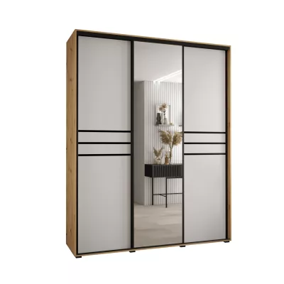 Šatní skříň YVONA 11 - 190/60 cm, dub artisan / bílá / černá
