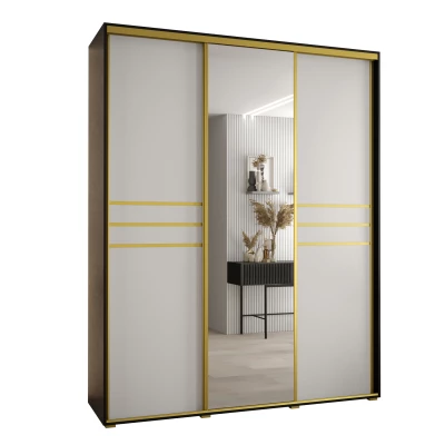 Šatní skříň YVONA 11 - 190/60 cm, černá / bílá / zlatá