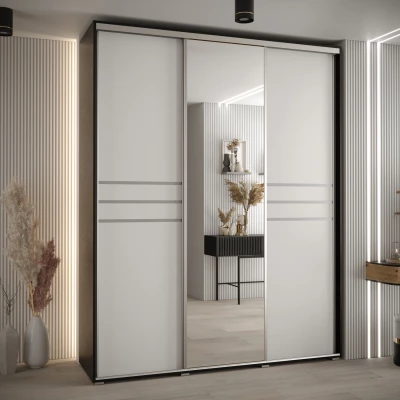 Šatní skříň YVONA 11 - 190/60 cm, černá / bílá / stříbrná