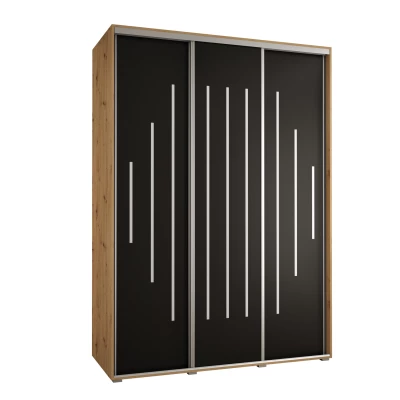 Šatní skříň YVONA 12 - 170/60 cm, dub artisan / černá / stříbrná