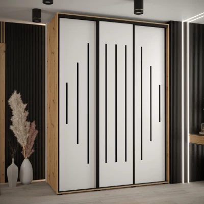 Šatní skříň YVONA 12 - 170/60 cm, dub artisan / bílá / černá
