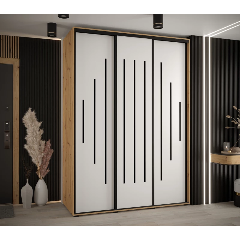 Šatní skříň YVONA 12 - 170/60 cm, dub artisan / bílá / černá