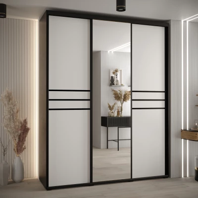 Šatní skříň YVONA 11 - 190/60 cm, černá / bílá / černá