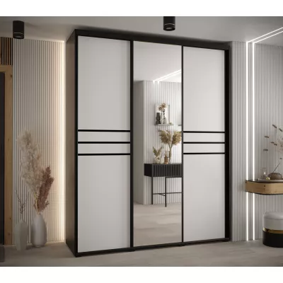 Šatní skříň YVONA 11 - 190/60 cm, černá / bílá / černá