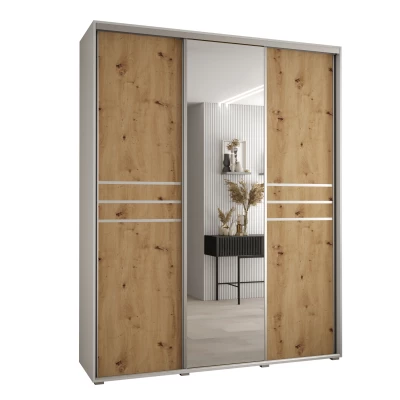 Šatní skříň YVONA 11 - 190/60 cm, bílá / dub artisan / stříbrná