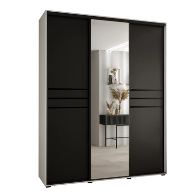 Šatní skříň YVONA 11 - 190/60 cm, bílá / černá / černá