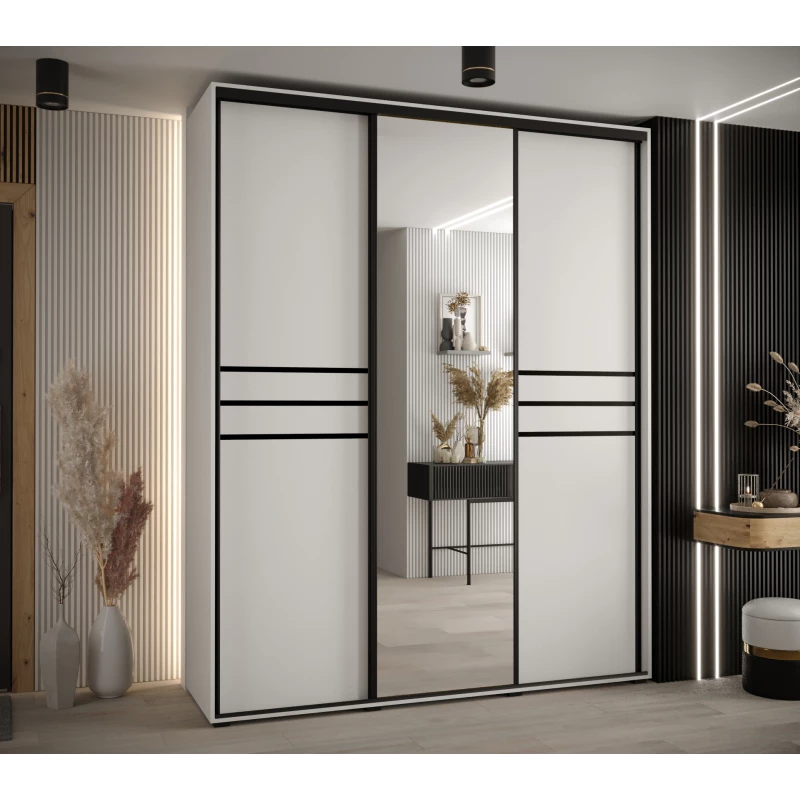 Šatní skříň YVONA 11 - 190/60 cm, bílá / černá