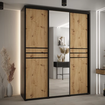 Šatní skříň YVONA 11 - 190/60 cm, černá / dub artisan / černá