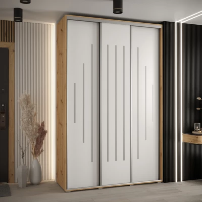 Šatní skříň YVONA 12 - 160/60 cm, dub artisan / bílá / stříbrná