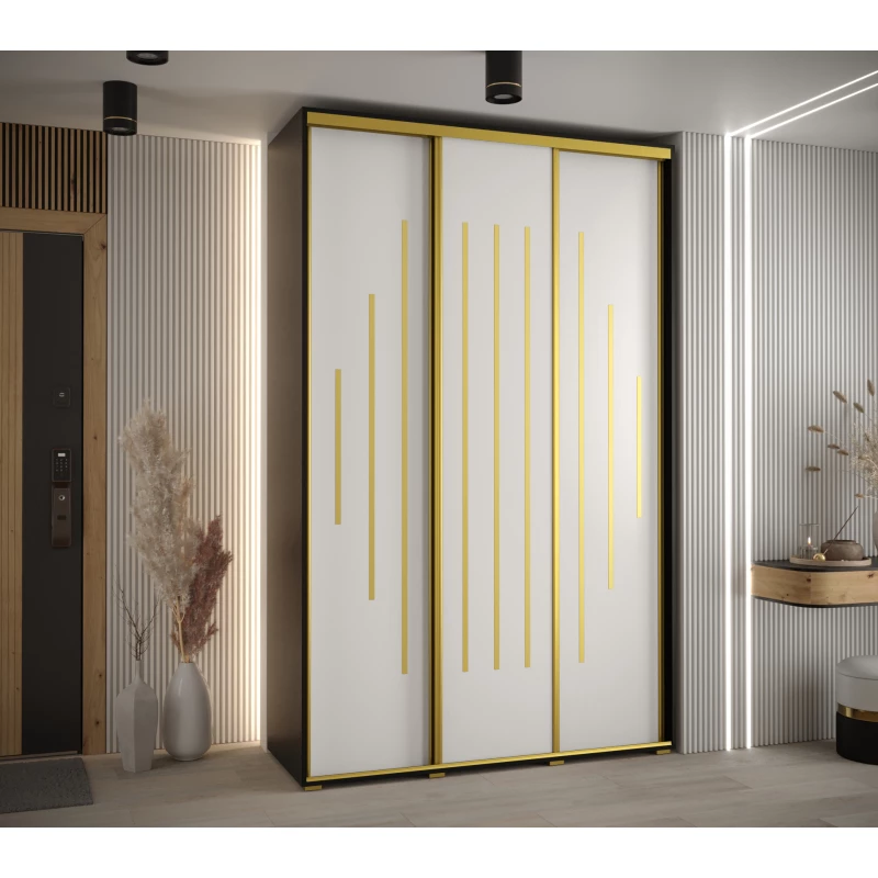 Šatní skříň YVONA 12 - 160/60 cm, černá / bílá / zlatá