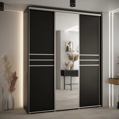 Šatní skříň YVONA 11 - 200/60 cm, černá / stříbrná