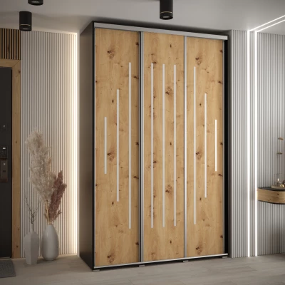 Šatní skříň YVONA 12 - 160/60 cm, černá / dub artisan / stříbrná