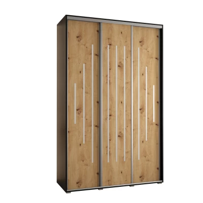 Šatní skříň YVONA 12 - 160/60 cm, černá / dub artisan / stříbrná