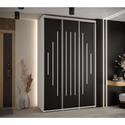 Šatní skříň YVONA 12 - 160/60 cm, bílá / černá / stříbrná