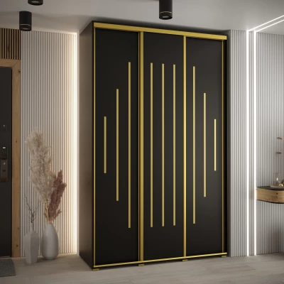 Šatní skříň YVONA 12 - 150/60 cm, černá / zlatá