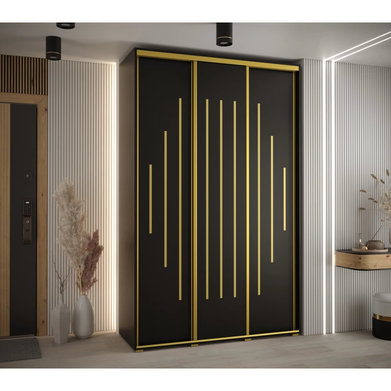 Šatní skříň YVONA 12 - 150/60 cm, černá / zlatá