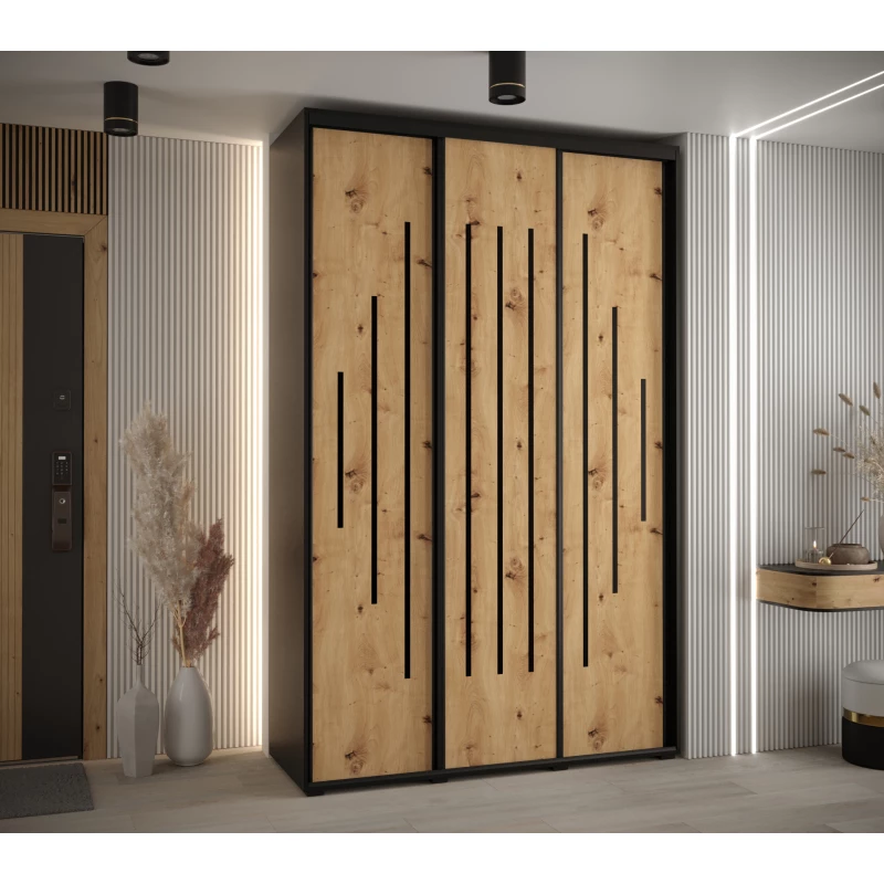 Šatní skříň YVONA 12 - 150/60 cm, černá / dub artisan / černá