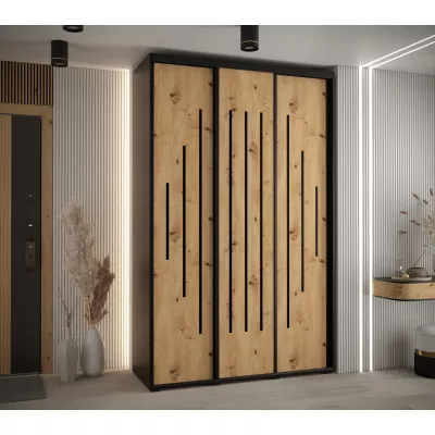 Šatní skříň YVONA 12 - 150/60 cm, černá / dub artisan / černá
