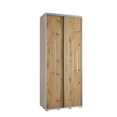 Šatní skříň YVONA 12 - 100/60 cm, bílá / dub artisan / stříbrná