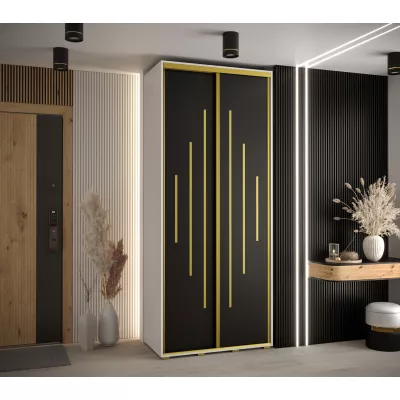 Šatní skříň YVONA 12 - 110/60 cm, bílá / černá / zlatá