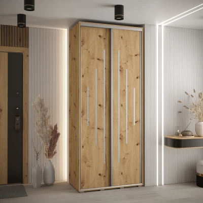 Šatní skříň YVONA 12 - 120/60 cm, dub artisan / stříbrná