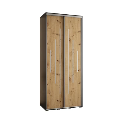 Šatní skříň YVONA 12 - 120/60 cm, černá / dub artisan / stříbrná