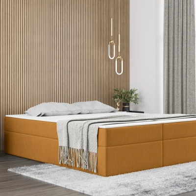 Čalouněná manželská postel UZMA - 140x200, medově žlutá