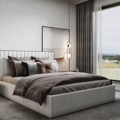 Čalouněná manželská postel ANNELI - 160x200, světle šedá