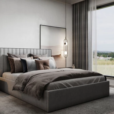 Čalouněná manželská postel ANNELI - 160x200, šedá