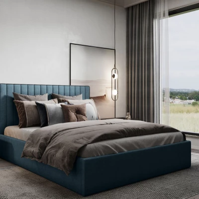 Čalouněná manželská postel ANNELI - 160x200, tmavě modrá