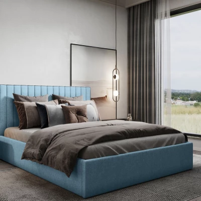 Čalouněná manželská postel ANNELI - 140x200, modrá