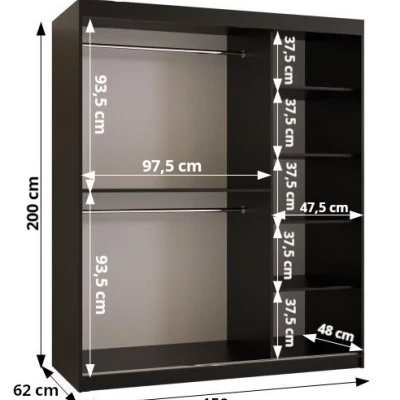 Šatní skříň SHERYL 2 - 150 cm, černá / černá