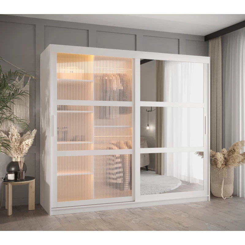 Šatní skříň SHERYL 2 - 200 cm, bílá / stříbrná