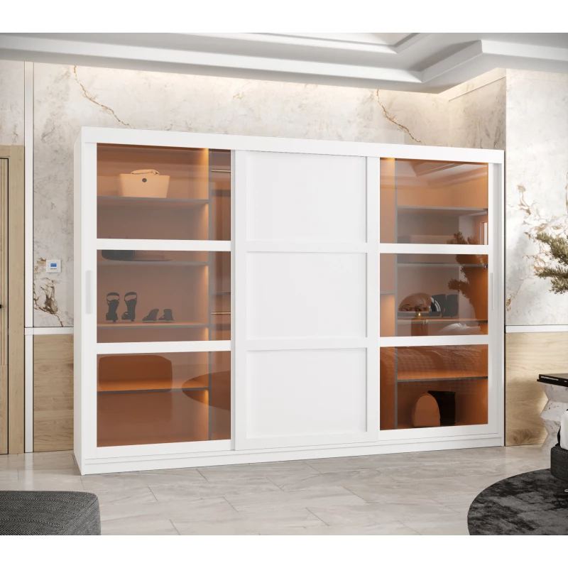 Šatní skříň KATIE 2 - 250 cm, bílá / stříbrná