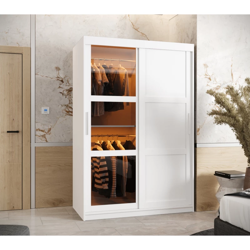 Šatní skříň KATIE 2 - 120 cm, bílá / stříbrná