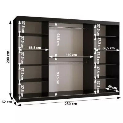 Šatní skříň ROZALIE PREMIUM - 250 cm, černá / zlatá